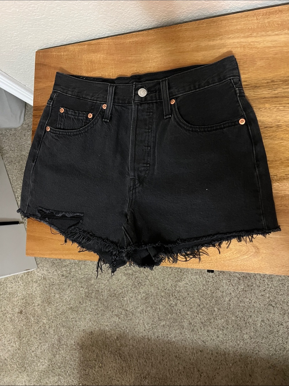 Levi's Black Distressed Denim Cutoff Shorts